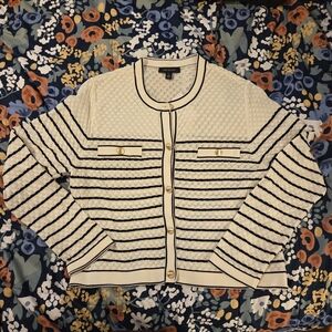 Ann Taylor Ivory Cardigan with Black Accents